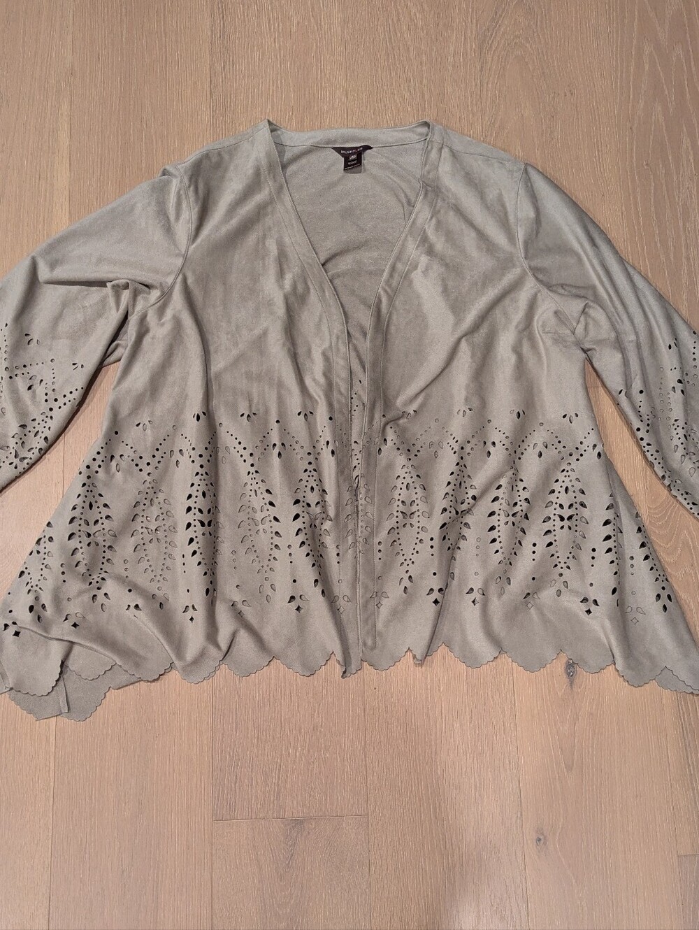 Light Tan Laser Cut Scalloped Cardigan